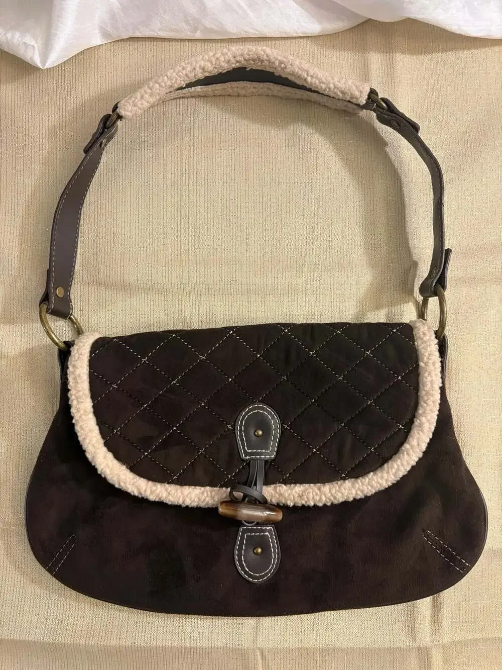 Old Navy Faux Suede Quilted Sherpa Shoulder Bag